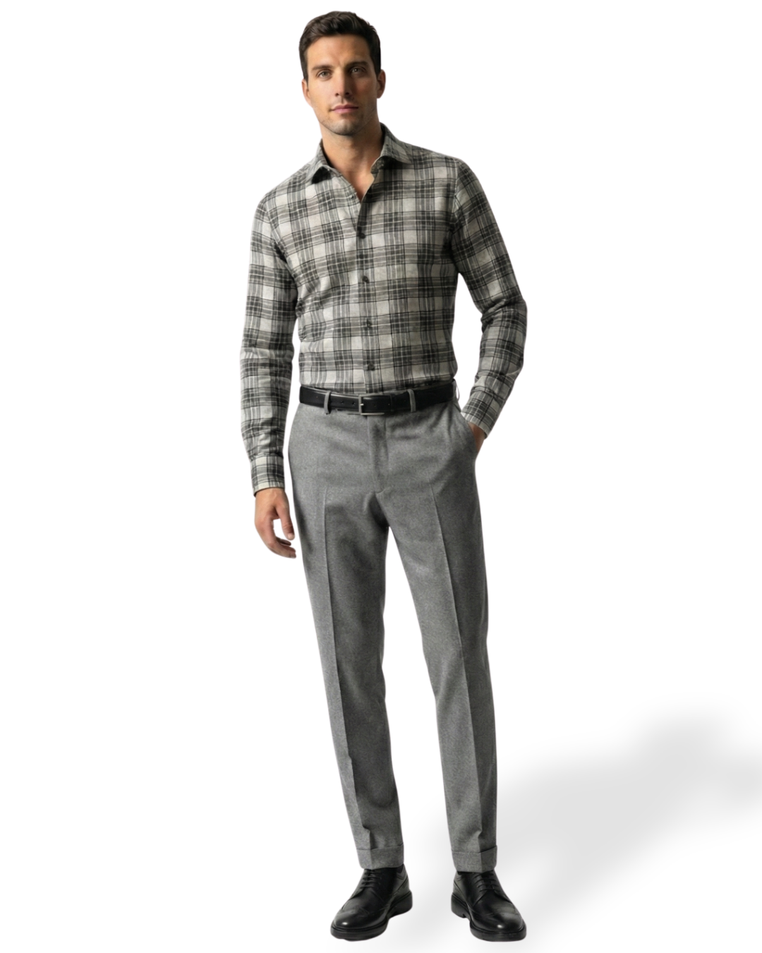 Camicia Sartoriale in Flanella – Grigio a Quadri (Button-down)
