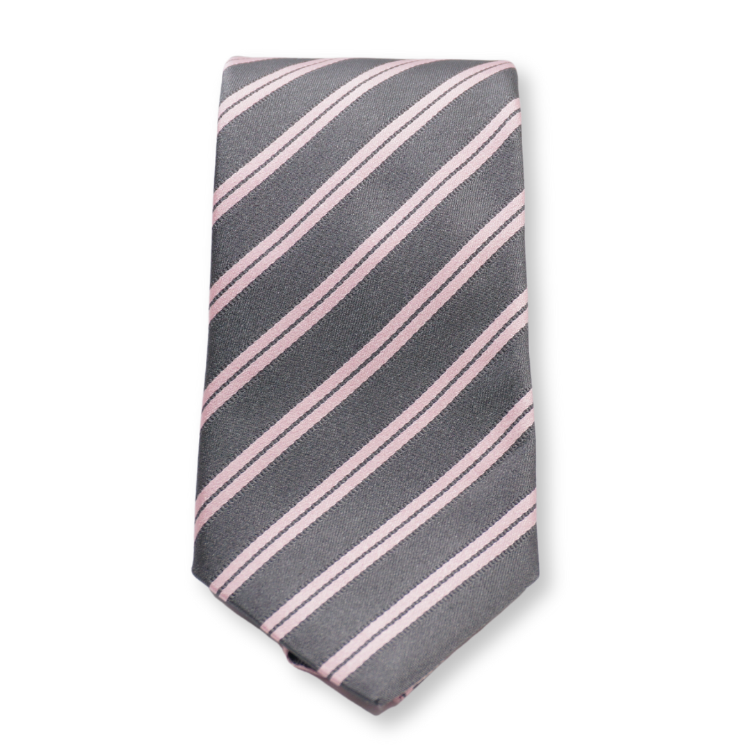 Cravatta Grigia con riga rosa