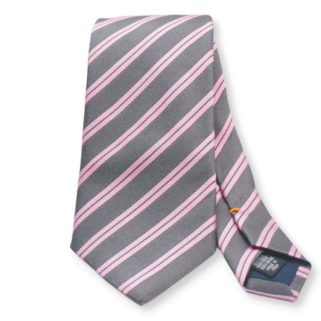 Cravatta Grigia con riga rosa