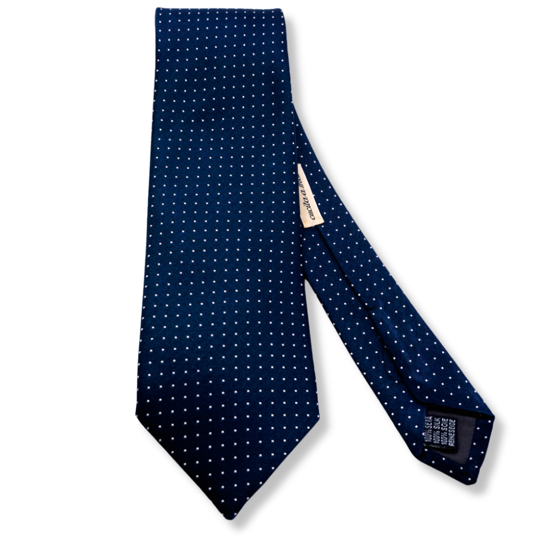 Cravatta Uomo In Seta Con Puntini Blu - Elegante Per Ufficio E Cerimonie - Foto 6