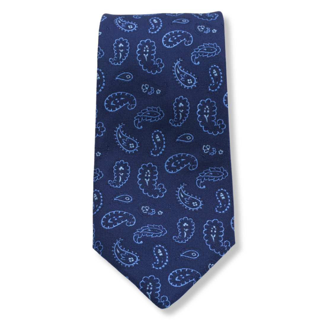 Cravatta Blu Disegno Cachemire Pura Seta